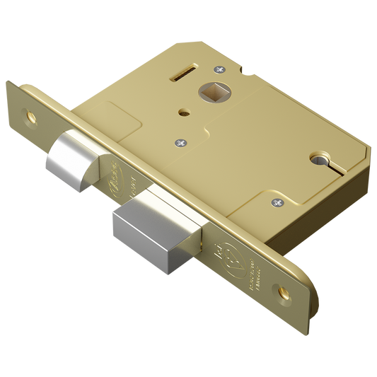 ASEC BS 5 Lever British Standard Sashlock 76mm Keyed To Differ - Polished Brass