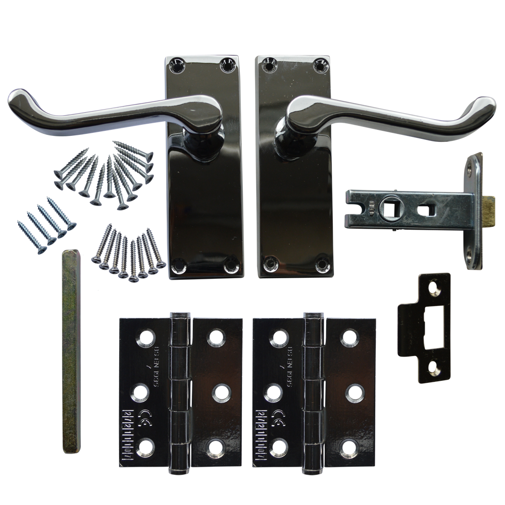 ASEC Scroll Mortice Latch Door Handle Pack Grade 7 Hinges Chrome Plated