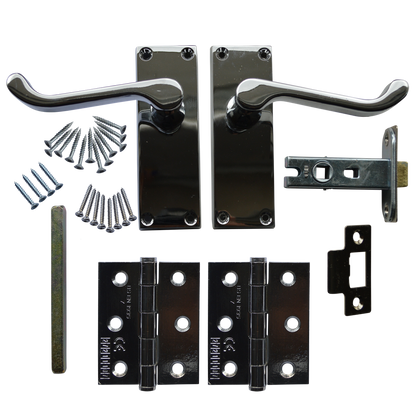 ASEC Scroll Mortice Latch Door Handle Pack Grade 7 Hinges Chrome Plated