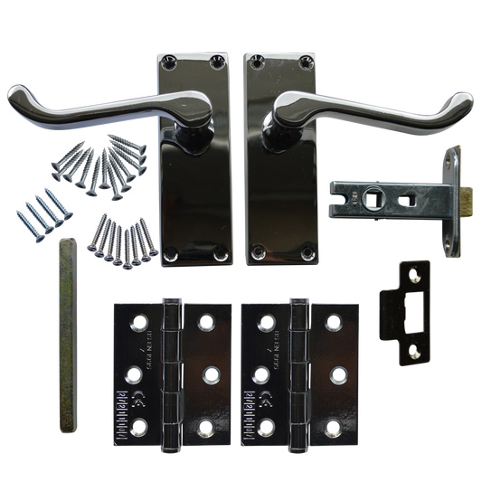 ASEC Scroll Mortice Latch Door Handle Pack Grade 7 Hinges Chrome Plated