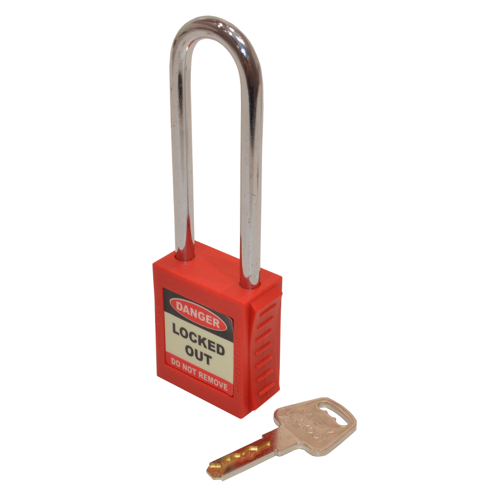 ASEC Safety Lockout Tagout Padlock Long Shackle Red