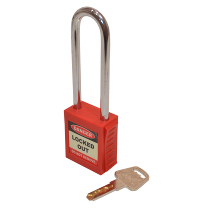 ASEC Safety Lockout Tagout Padlock Long Shackle Red