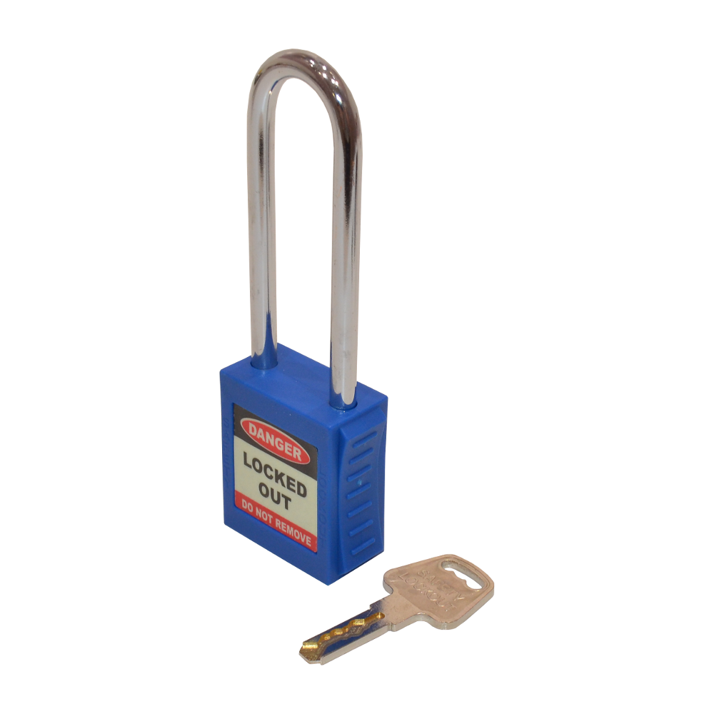 ASEC Safety Lockout Tagout Padlock Long Shackle Blue