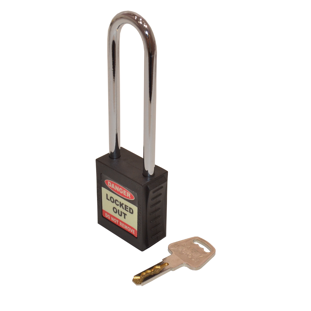 ASEC Safety Lockout Tagout Padlock Long Shackle Black