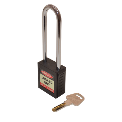 ASEC Safety Lockout Tagout Padlock Long Shackle Black