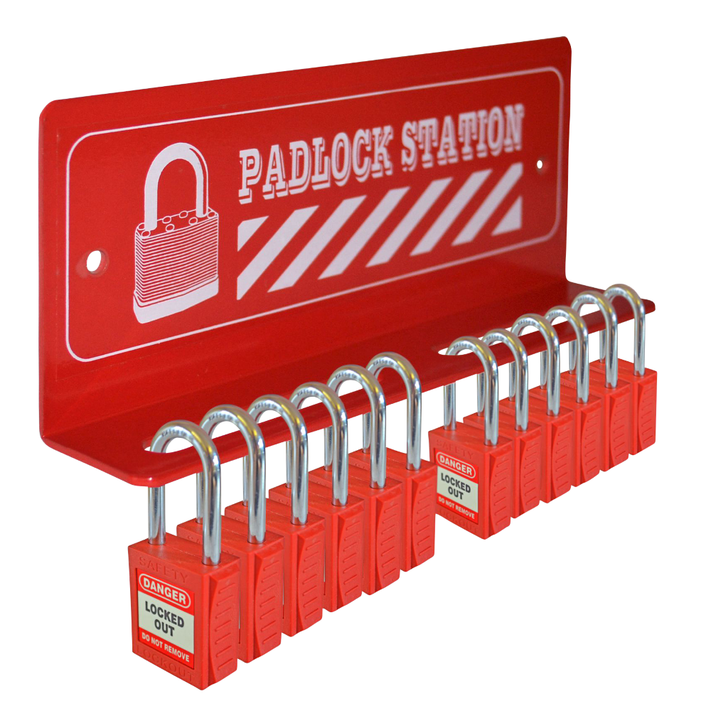 ASEC 12 Padlock Mini Lockout Tagout Station 12 Lock - Red