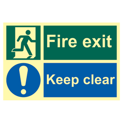 ASEC Fire Escape Keep Clear Sign Photoluminescent 300mm x 200mm 300mm x 200mm - Photoluminescent