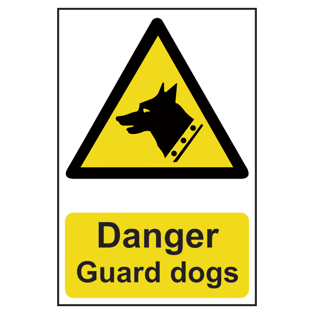 ASEC Danger: Guard Dogs Sign 200mm x 300mm 200mm x 300mm - Black & Yellow