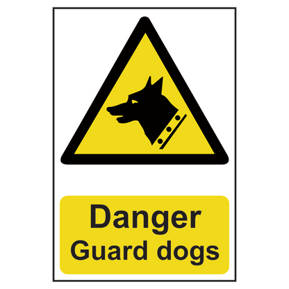 ASEC Danger: Guard Dogs Sign 200mm x 300mm 200mm x 300mm - Black & Yellow