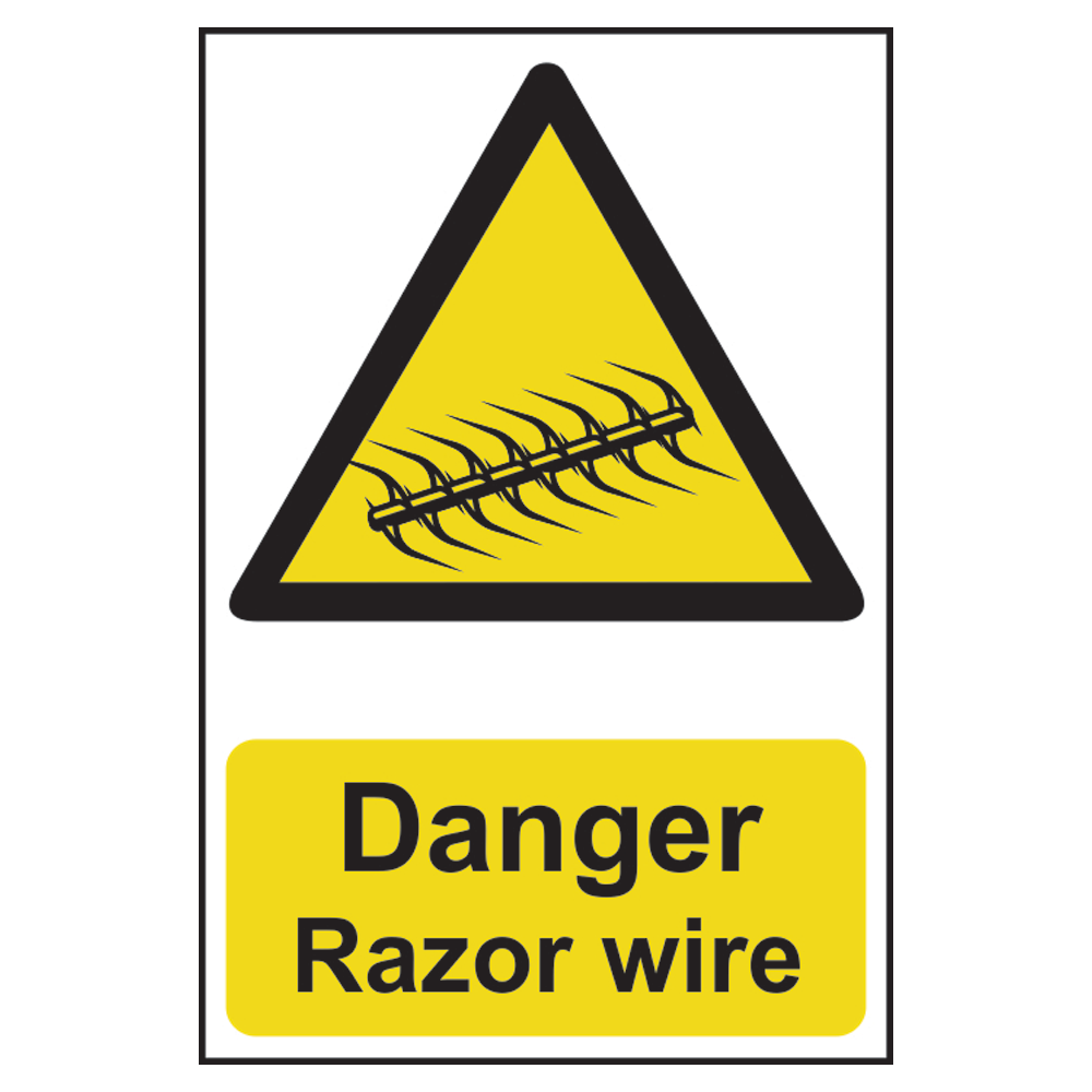 ASEC Danger: Razor Wire Sign 200mm x 300mm 200mm x 300mm - Black & Yellow