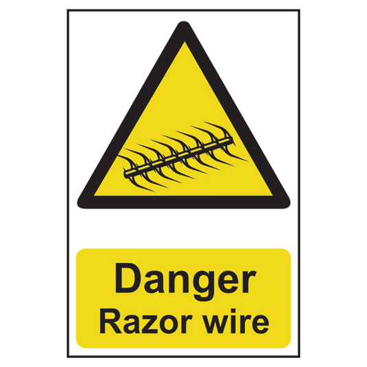 ASEC Danger: Razor Wire Sign 200mm x 300mm 200mm x 300mm - Black & Yellow