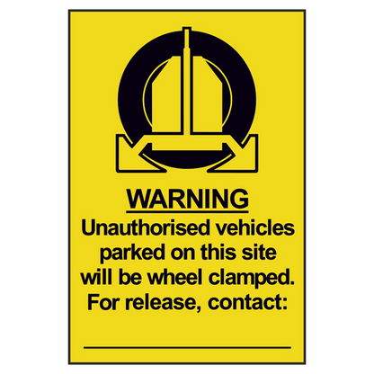 ASEC Unauthorised Vehicles Will Be Clamped Sign 200mm x 300mm 200mm x 300mm - Black & Yellow