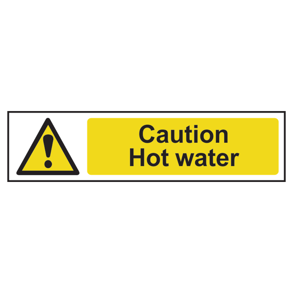 ASEC Caution: Hot Water Sign 200mm x 50mm 200mm x 50mm - Black & Yellow