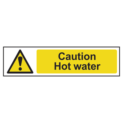 ASEC Caution: Hot Water Sign 200mm x 50mm 200mm x 50mm - Black & Yellow