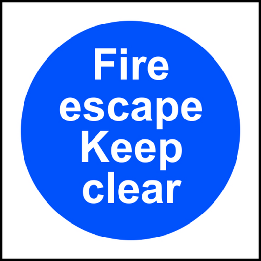 ASEC Fire Escape Keep Clear Sign 100mm x 100mm x 100mm - Blue & White