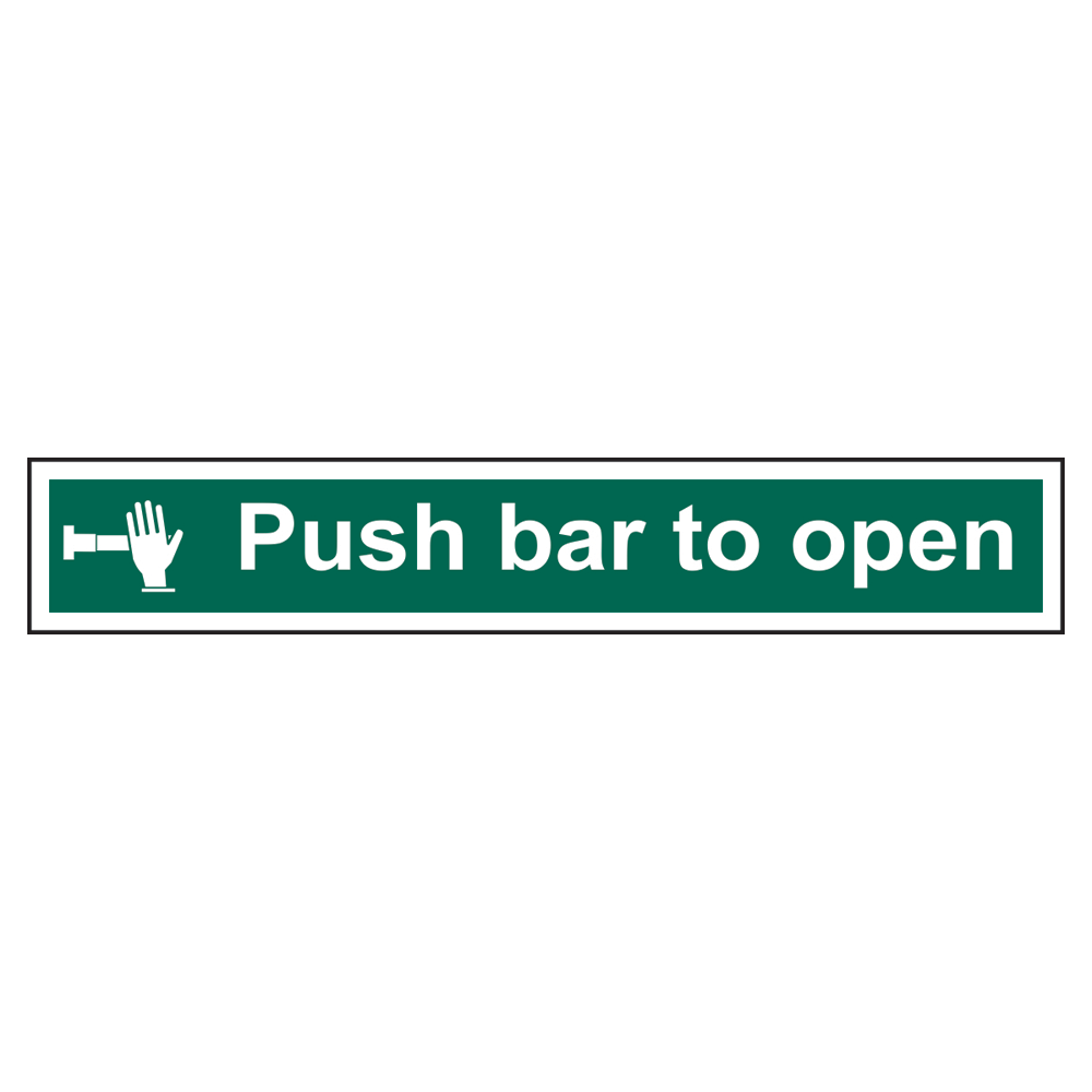 ASEC Push Bar To Open Sign 600mm x 100mm 600mm x 100mm - Green & White