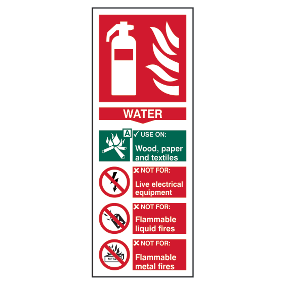 ASEC Fire Extinguisher Signs 82mm x 202mm Water