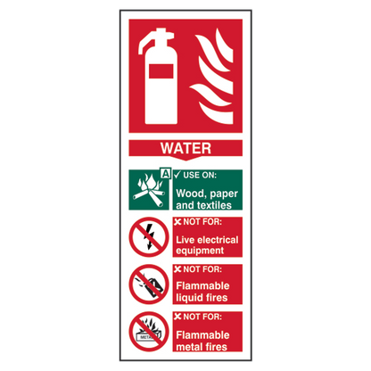 ASEC Fire Extinguisher Signs 82mm x 202mm Water