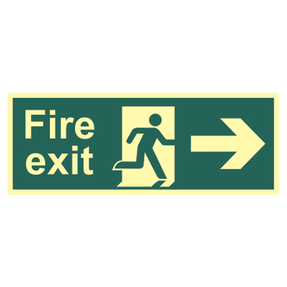 ASEC Photoluminescent Fire Exit Arrow Direction Sign 400mm x 150mm Right - Green & White - Photoluminescent