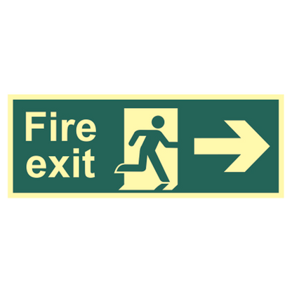 ASEC Photoluminescent Fire Exit Arrow Direction Sign 400mm x 150mm Right - Green & White - Photoluminescent