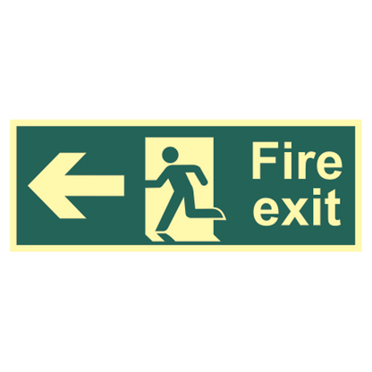 ASEC Photoluminescent Fire Exit Arrow Direction Sign 400mm x 150mm Left - Green & White - Photoluminescent