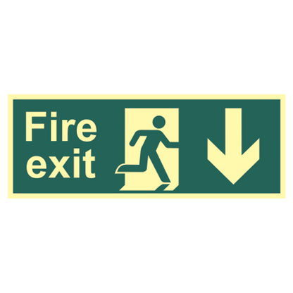 ASEC Photoluminescent Fire Exit Arrow Direction Sign 400mm x 150mm Down - Green & White - Photoluminescent