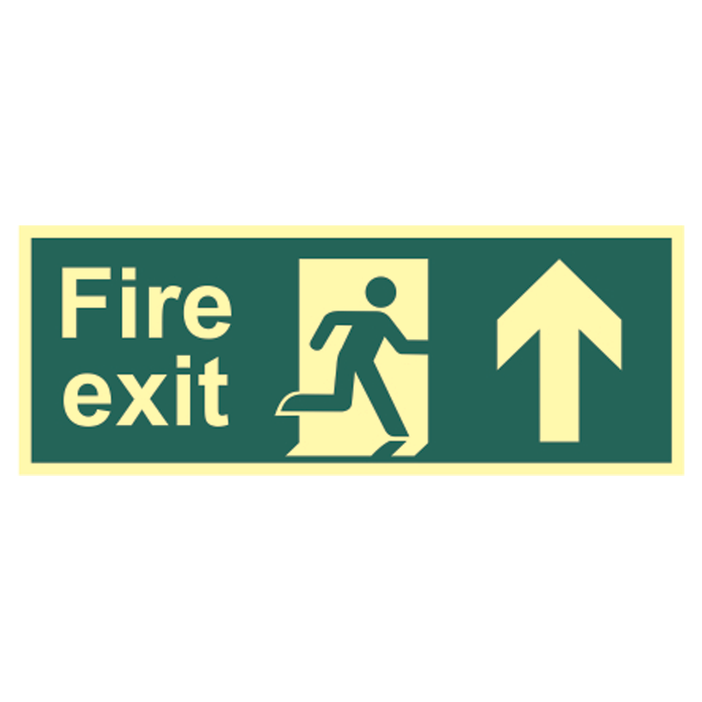 ASEC Photoluminescent Fire Exit Arrow Direction Sign 400mm x 150mm Up - Green & White - Photoluminescent