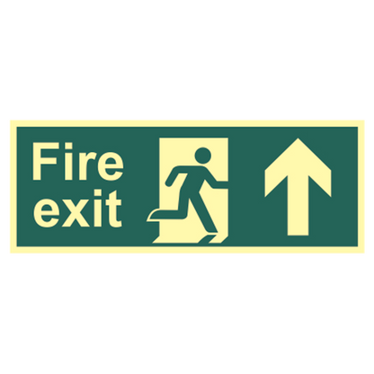 ASEC Photoluminescent Fire Exit Arrow Direction Sign 400mm x 150mm Up - Green & White - Photoluminescent