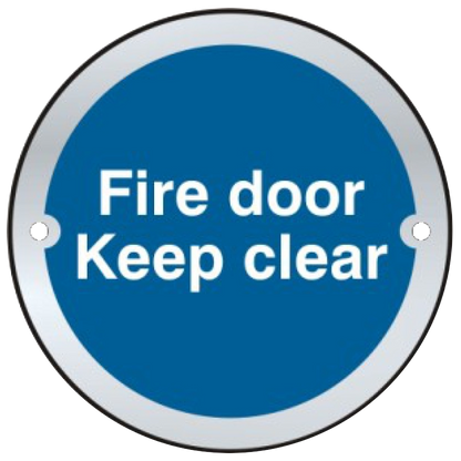 ASEC Fire door Keep clear Sign 75mm Satin Anodised Aluminium - Blue & White