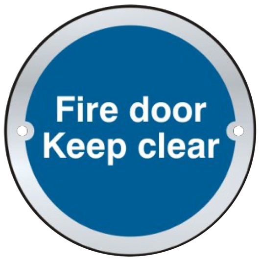 ASEC Fire door Keep clear Sign 75mm Satin Anodised Aluminium - Blue & White