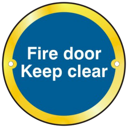 ASEC Fire door Keep clear Sign 75mm Polished Brass - Blue & White