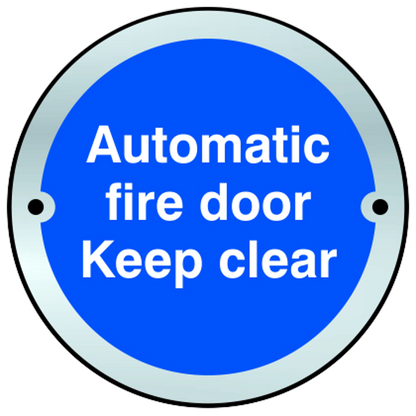 ASEC Sign Automatic Fire Door Keep Clear 75mm Satin Anodised Aluminium - Blue & White