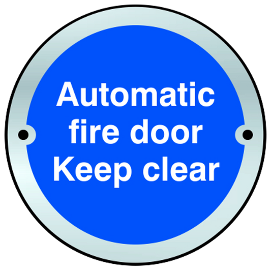 ASEC Sign Automatic Fire Door Keep Clear 75mm Satin Anodised Aluminium - Blue & White