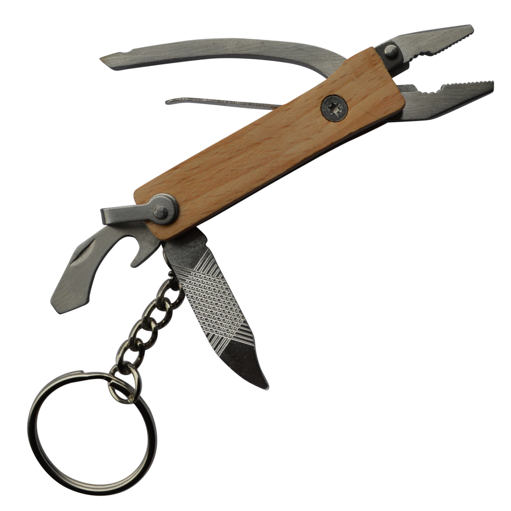 ASEC Mini Multipurpose Pliers Key Ring 6 Per Card - Silver & Wood