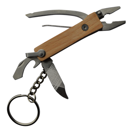 ASEC Mini Multipurpose Pliers Key Ring 6 Per Card - Silver & Wood