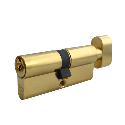 ASEC 5-Pin Euro Key & Turn Cylinder 70mm 35/T35 30/10/T30 Keyed To Differ - Polished Brass