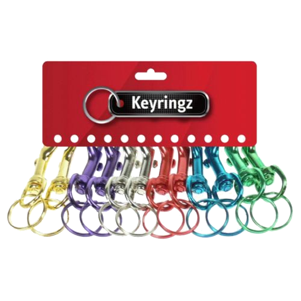 ASEC Metal Belt Clip Key Ring Pack Of 12 - Assorted Colours