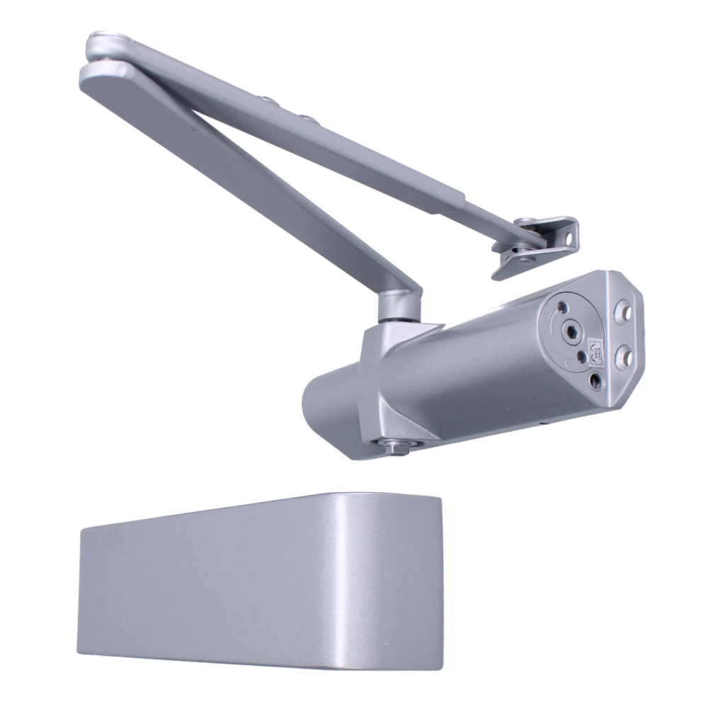 ASEC Architectural Size 2-4 Door Closer With Backcheck CE/UKCA FD120 C/W Cover & Arm Silver