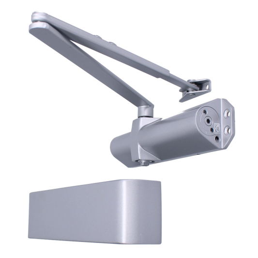 ASEC Architectural Size 2-4 Door Closer With Backcheck CE/UKCA FD120 C/W Cover & Arm Silver