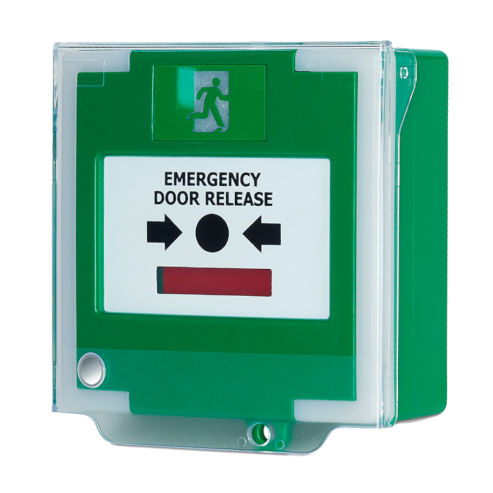 ASEC Resettable Illuminated Triple Pole Call Point With Cover, Timer & Sounder Surface Mounted - Green