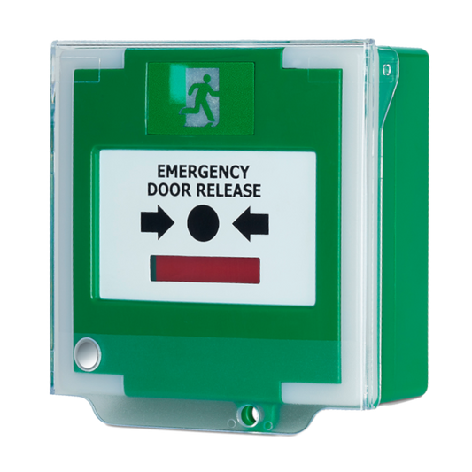 ASEC Resettable Illuminated Triple Pole Call Point With Cover, Timer & Sounder Surface Mounted - Green