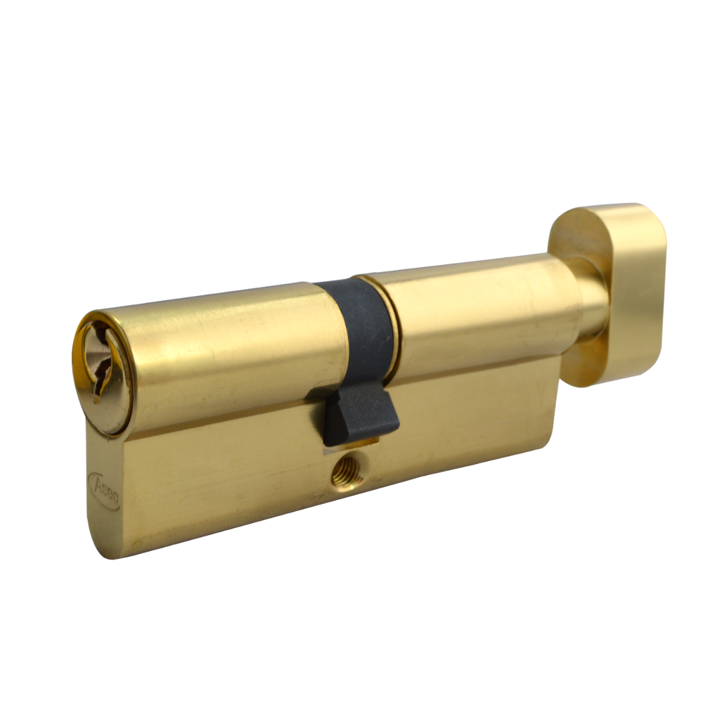 ASEC 5-Pin Euro Key & Turn Cylinder 90mm 40/T50 35/10/T45 Keyed To Differ - Polished Brass