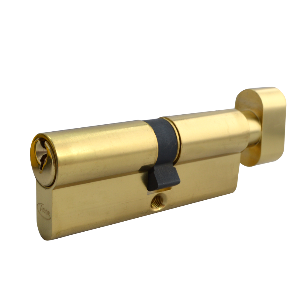 ASEC 5-Pin Euro Key & Turn Cylinder 90mm 50/T40 45/10/T35 Keyed To Differ - Polished Brass