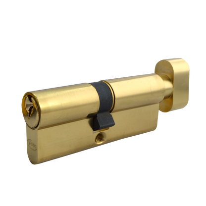 ASEC 5-Pin Euro Key & Turn Cylinder 80mm 35/T45 30/10/T40 Keyed To Differ - Polished Brass