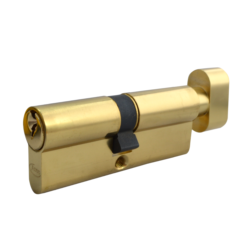 ASEC 5-Pin Euro Key & Turn Cylinder 85mm 40/T45 35/10/T40 Keyed To Differ - Polished Brass