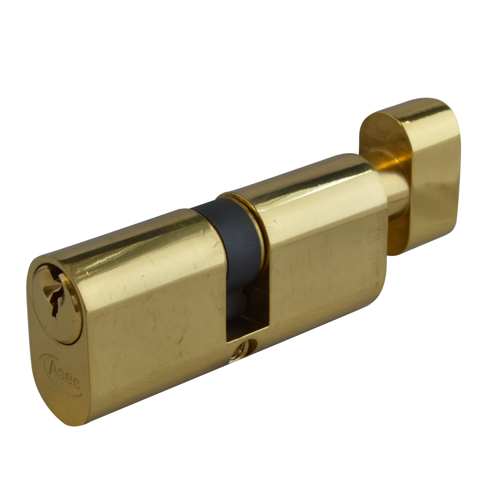 ASEC 6-Pin Oval Key & Turn Cylinder 70mm 35/T35 30/10/T30 Keyed To Differ - Polished Brass