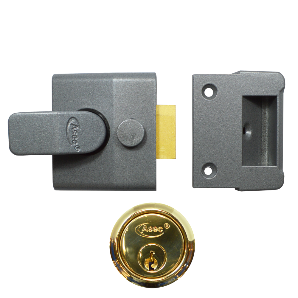 ASEC AS15 & AS19 Deadlocking Nightlatch 40mm - Dull Metal Grey Case & Polished Brass Cylinder