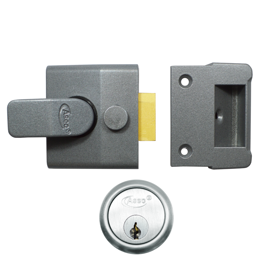 ASEC AS15 & AS19 Deadlocking Nightlatch 40mm - Dull Metal Grey Case & Satin Chrome Cylinder