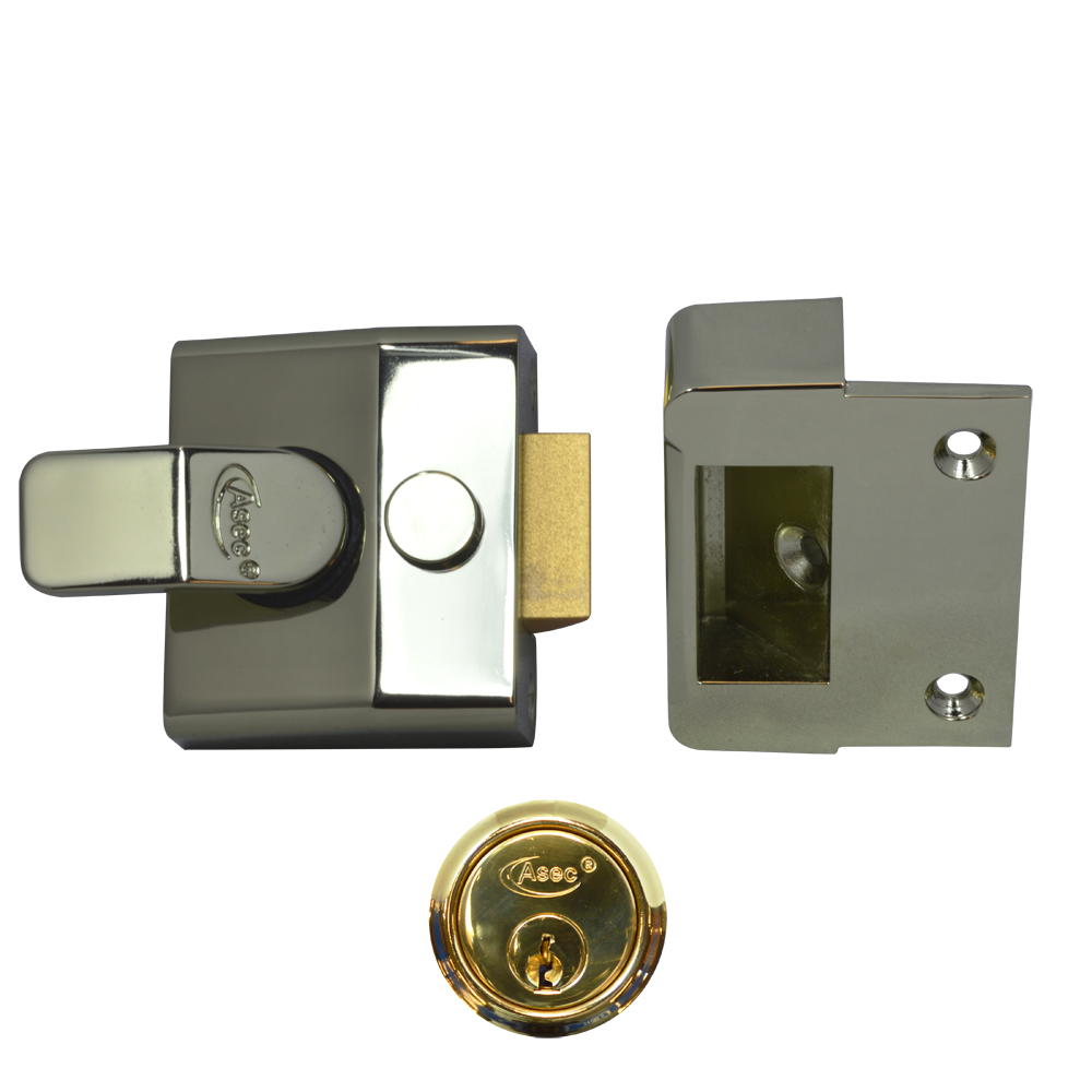 ASEC AS15 & AS19 Deadlocking Nightlatch 40mm - Brasslux Case & Polished Brass Cylinder