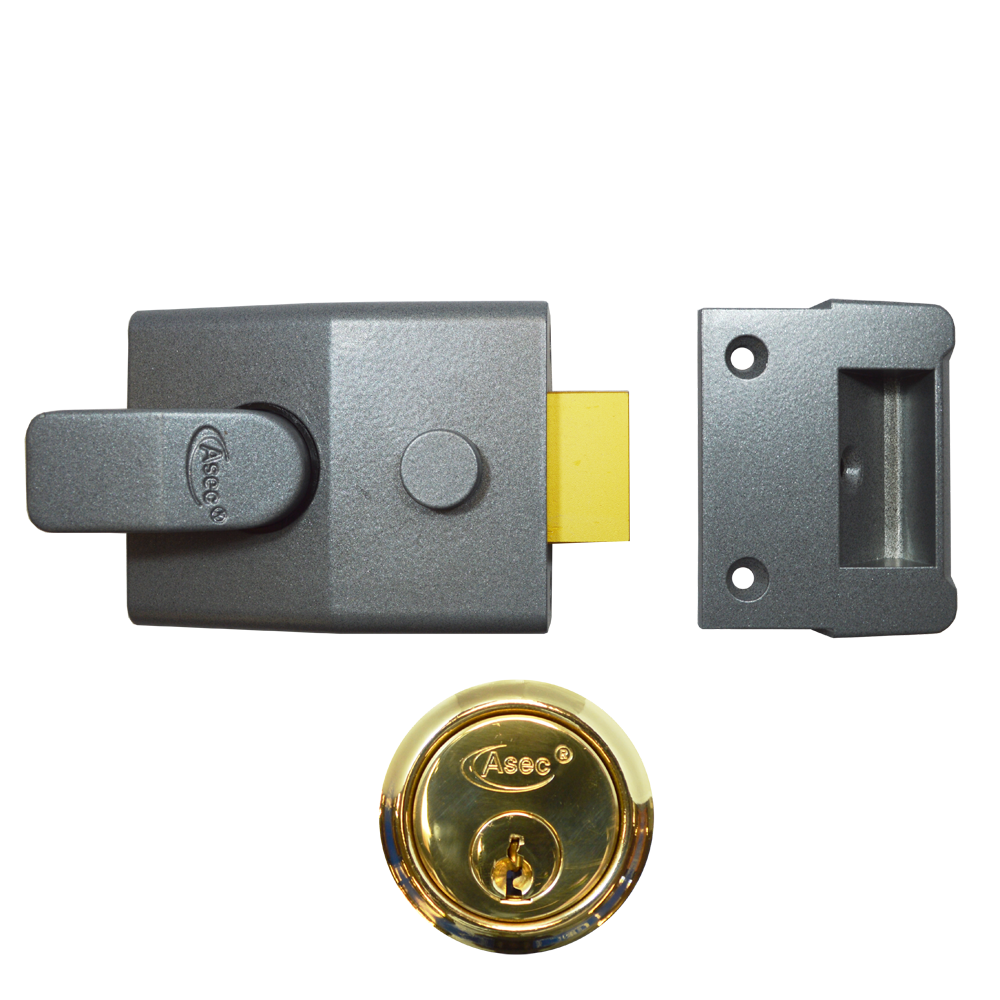 ASEC AS15 & AS19 Deadlocking Nightlatch 60mm - Dull Metal Grey Case & Polished Brass Cylinder